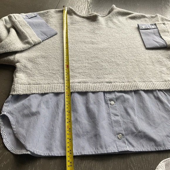 LifeStyler Smart looking Boxy Gray & blue pinstriped Sweater with 3/4 sleeves - Picture 6 of 9
